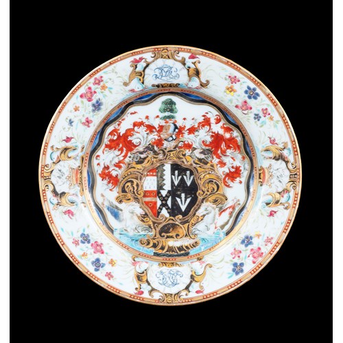 Chinese armorial dinner plate, Arms of Okeover